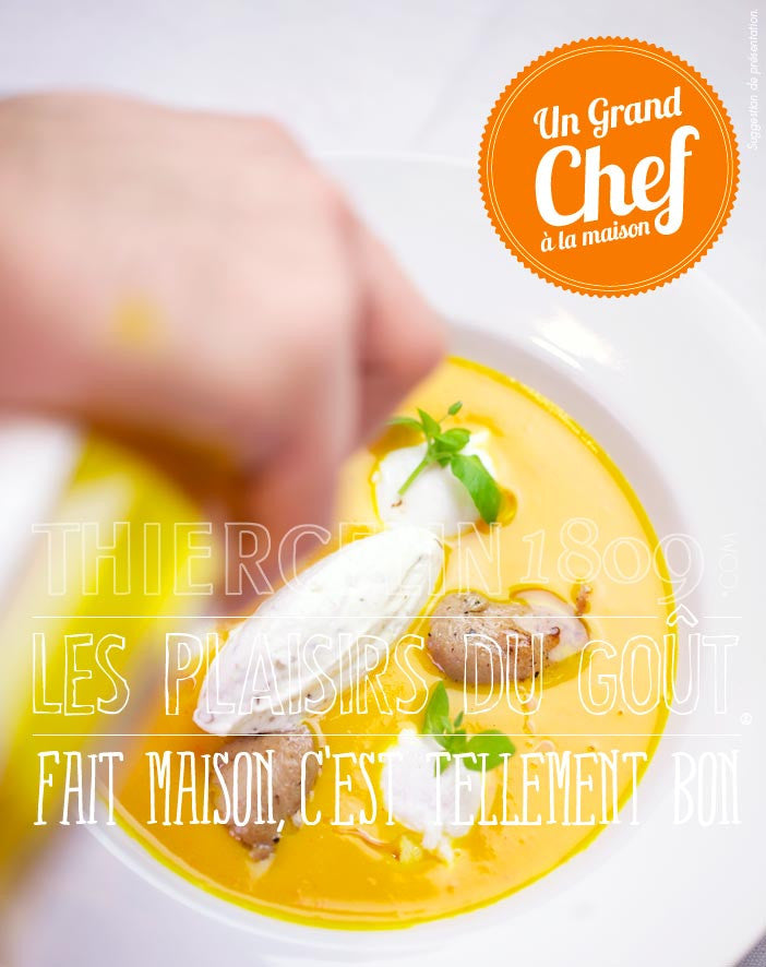 VELOUTÉ DE COURGE, Sot-l'y-laisse, œufs de caille et quenelle de crème montée au Pharaon Dukkah® fait maison