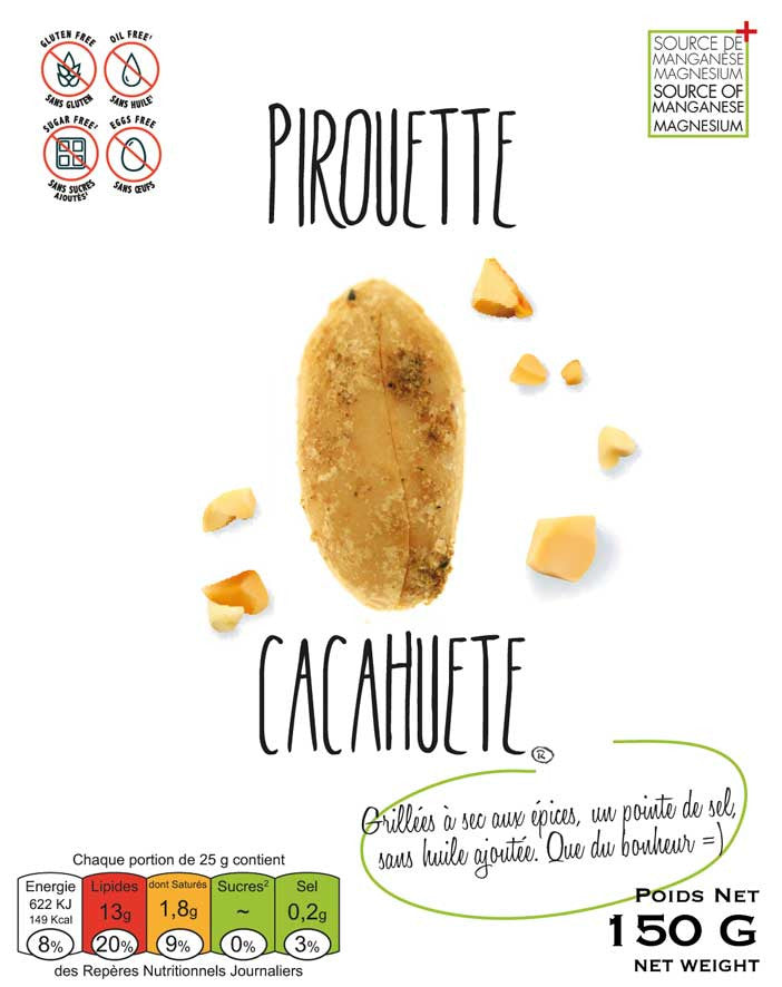 PIROUETTE CACAHUETE®, cacahuètes blanchies, calibre extra toastées et aromatisées au naturel