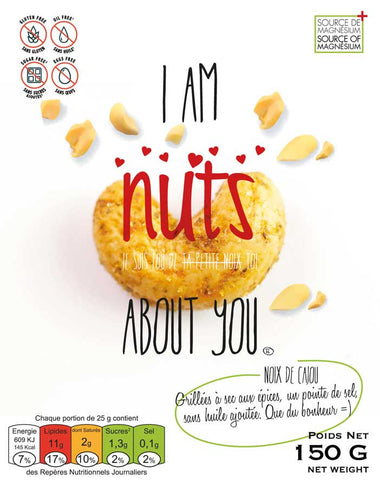 I AM NUTS ABOUT YOU®, noix de cajou, calibre extra toastées et aromatisées au naturel