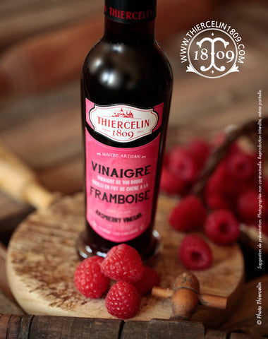 Vinaigre à la Framboise, vinaigre de vin rouge vieilli en fût de Chêne